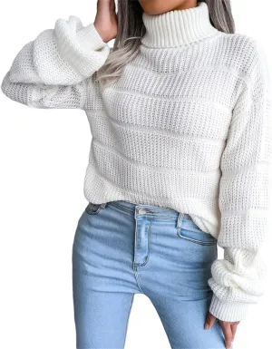 ZWRXW Womens Turtleneck Oversized Sweaters Long Sleeve Waffle Knit Pullover Casual Loose Fit Solid Chunky Jumper Tops