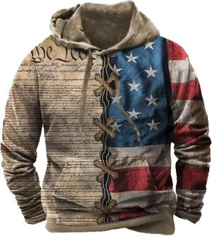 ZYXTIM Mens American Flag Hoodies Patriotic Sweatshirts Stars and Striped Printed Distressed Pullover Oversize Work Shirts