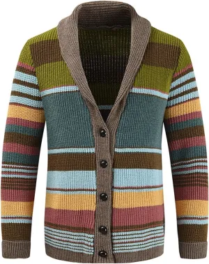 ZYXTIM Mens Colorful Cardigan Sweaters Cable Knit Shawl Collar Button Down Casual Sweaters Winter Jackets Coats Outerwear